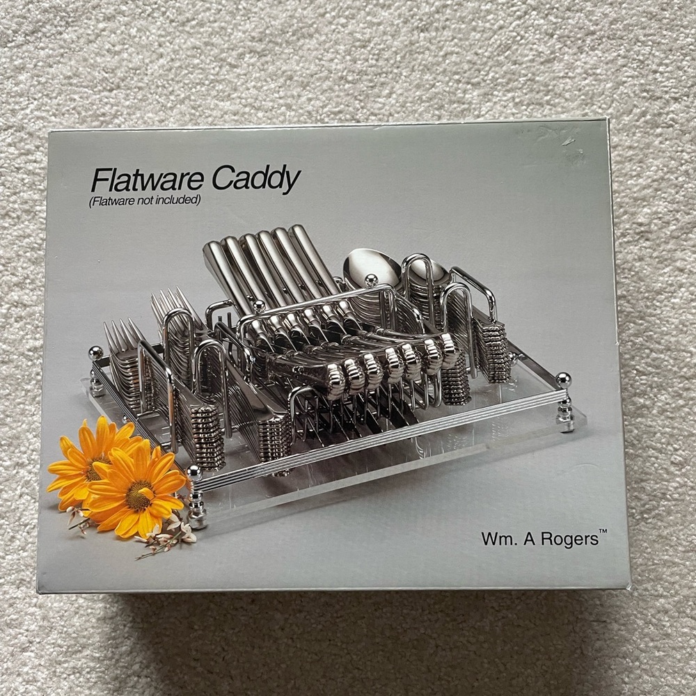 NIB Vintage Oneida Silversmiths Wm. A Rogers Chrome Plated Flatware Caddy.